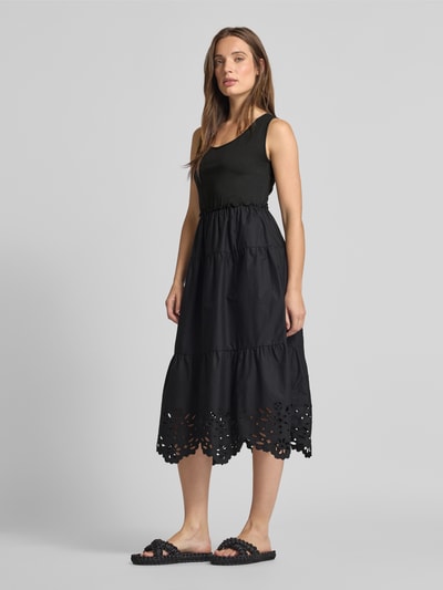 Liu Jo White Sukienka midi z efektem stopniowania i haftem angielskim Czarny 1