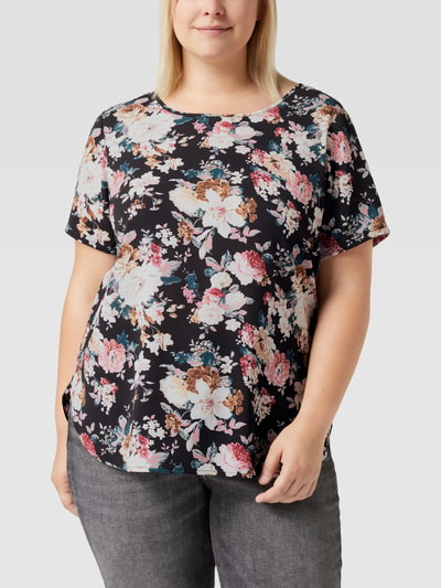 ONLY CARMAKOMA PLUS SIZE blouseshirt met bloemenmotief, model 'Carvica'  Zwart - 4