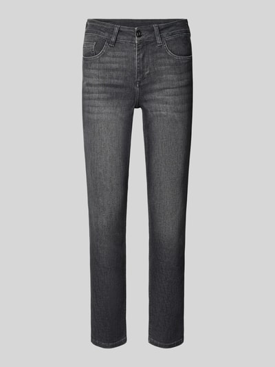 Produktfoto, Slim Fit Jeans mit Lyocell-Anteil Modell 'MONROE' von Liu Jo White, mieszanka bawełny i lyocellu, krój slim fit, 5 kieszeni, skrócony fason, czarny denim, zapięcie na guzik i zamek błyskawiczny, Szerokość w rozmiarze 27: 36 cm, Długość wewnętrzna nogawki w rozmiarze 27: 63 cm