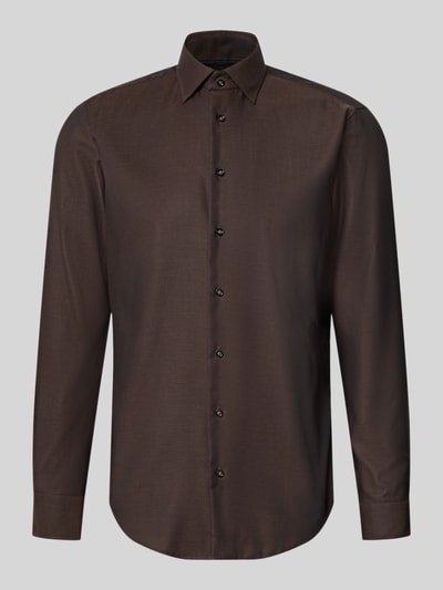Christian Berg Men Regular Fit Business-Hemd mit Strukturmuster und Kentkragen Dunkelbraun 1