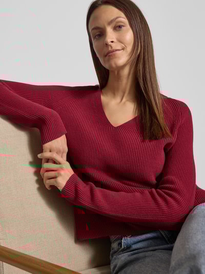 Tom Tailor Regular Fit Strickpullover aus reiner Baumwolle Rot 3