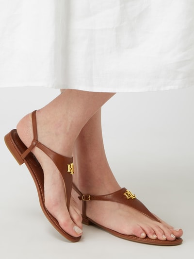 Lauren Ralph Lauren Teenslippers van leer, model 'Ellington' Cognac - 3