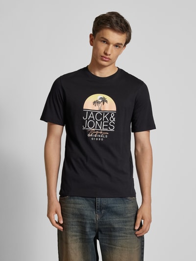 Jack & Jones T-shirt met labelprint, model 'CYRUS' Zwart - 4