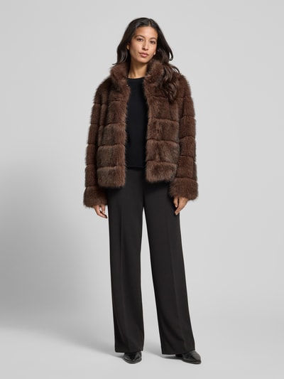 PETITE M. Regular fit jack van imitatiebont Donkerbruin - 1