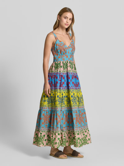 Apricot Midikleid im Allover-Look mit V-Ausschnitt Blau 1