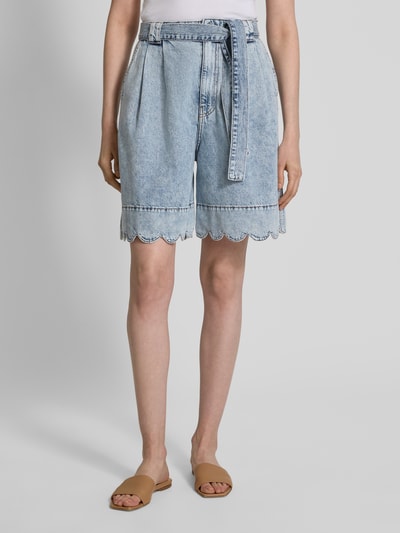 Stella Nova Baggy Fit Jeansshorts mit Bindegürtel Hellgrau 4