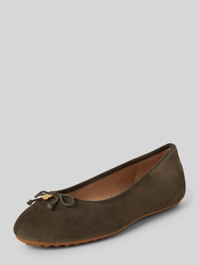 Lauren Ralph Lauren Lederballerinas mit Schleifen-Detail Modell 'JAYNA DRIVER' Oliv 1