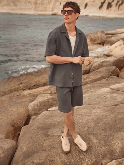 MCNEAL Relaxed fit sweatshort met structuurmotief Petrol - 6