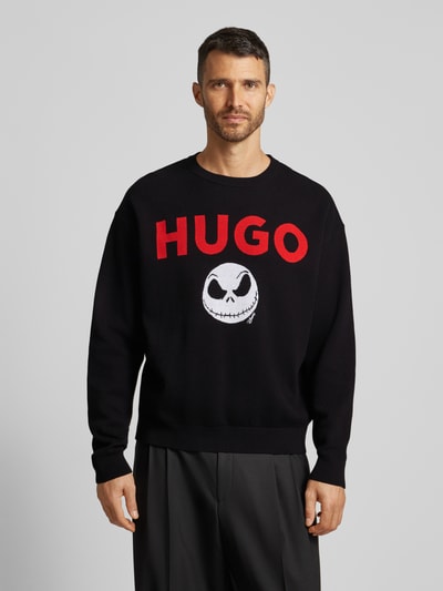 HUGO Gebreide pullover met ribboorden Zwart - 4