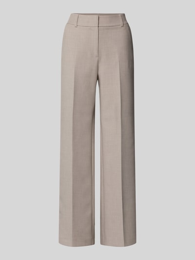 Produktfoto, Wide Leg Stoffhose mit Viskose-Anteil Modell 'RITA' von Selected Femme in melierter Optik, Bügelfalten, Gürtelschlaufen, seitliche Eingrifftaschen, angedeutete Gesäßtaschen, beige Farbtöne, glatte Textur