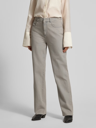 Vrouwenmodel draagt Jeans met 5-Pocket-Design van Marella in lichtgrijs, rechte snit, pure katoen, volledige voorkant weergave.