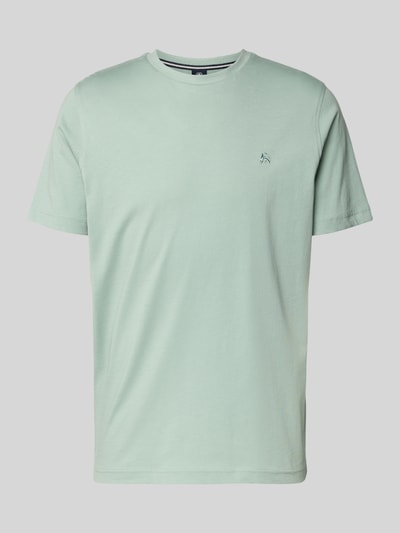 Produktfoto, T-Shirt mit Rundhalsausschnitt und Logo-Stitching von Lerros in Hellgrün, Regular-Fit aus Reine Baumwolle, Rückenlänge 77 cm bei Größe M.