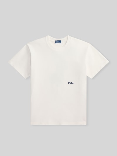 Produktfoto, Regular Fit T-Shirt aus reiner Baumwolle von Polo Ralph Lauren in Unifarbe Weiß mit Label-Schriftzug, Rundhals, kurzarm