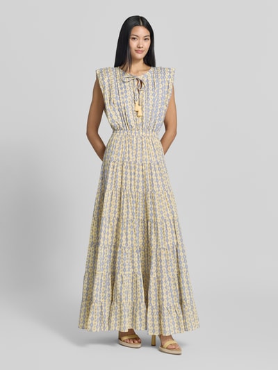 Scotch & Soda maxi-jurk met druppelvormige hals en striksluiting Lichtgeel - 1