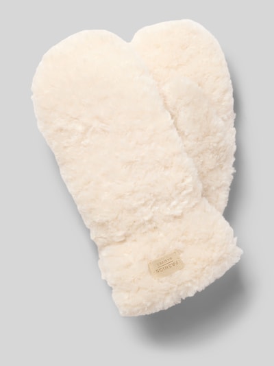 Produktfoto, Handschuhe aus Kunstfell von Kurt Beines in Cremeweiß mit weicher, flauschiger Textur und Label-Patch, Damen Handschuhe Fäustlinge