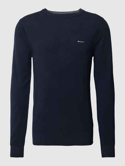 Gant Gebreide pullover met labelstitching Marineblauw - 2