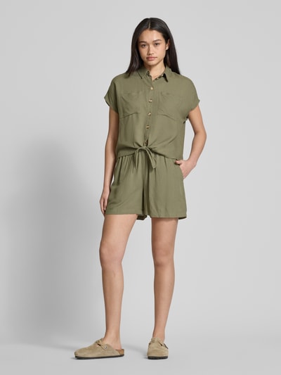 PIECES Regular Fit Shorts aus Viskose-Leinen-Mix Modell 'PIA' Oliv 1