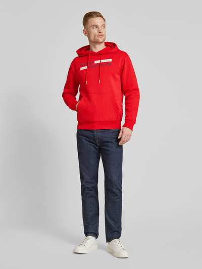 Tom Tailor Denim Regular Fit Hoodie mit Baumwolle und Label-Print Rot 1