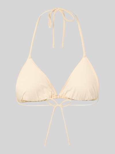 Produktfoto, lichtgeel triangel-bikinitop model 'Leah' van MC2 Saint Barth, elastische materiaalmix met fluweel, dames