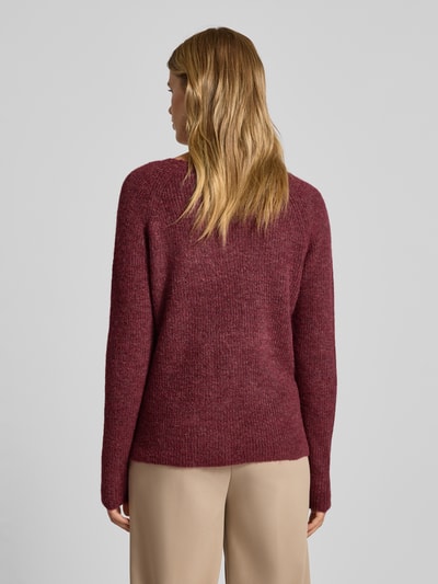 Pieces Regular Fit Strickpullover mit Rippstruktur Modell 'ELLEN' Dunkelrot Melange 5