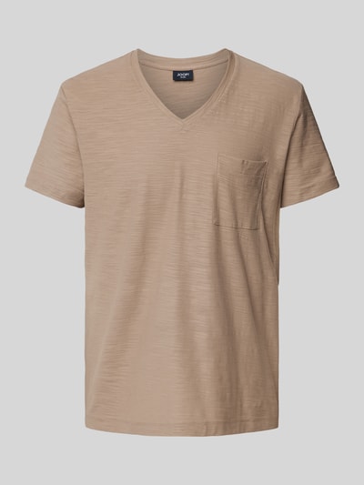 JOOP! Jeans T-Shirt mit V-Ausschnitt und Brusttasche Taupe Melange 2