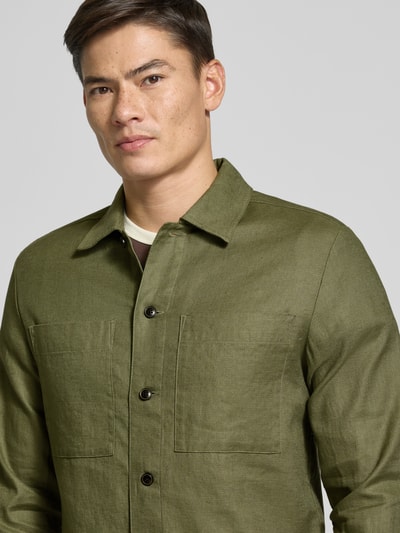 Matinique Slim fit overhemdjack van een mix van linnen en katoen, model 'PELTON' Kaki - 3