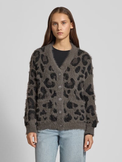 Noisy May Strickjacke mit Kunstfellbesatz Modell 'FLYNN' Dunkelgrau Melange 4