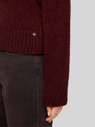 Marc Cain Regular fit pullover van wol met logodetail Bordeaux - 6