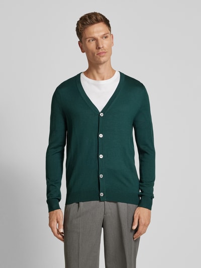 Christian Berg Men Slim fit cardigan van wolmix met V-hals Flessengroen - 4