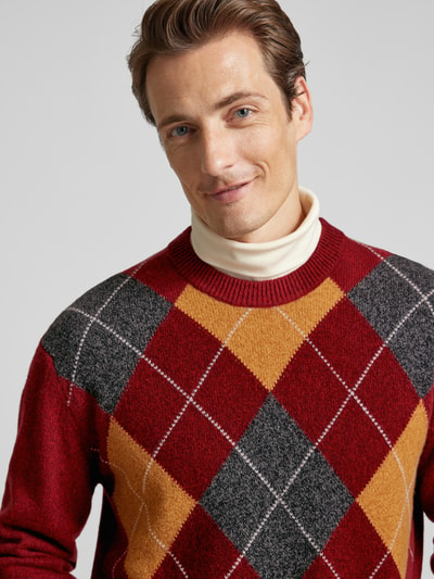 Gant Gebreide pullover met ronde hals, model 'ARGYLE' Bordeaux - 3