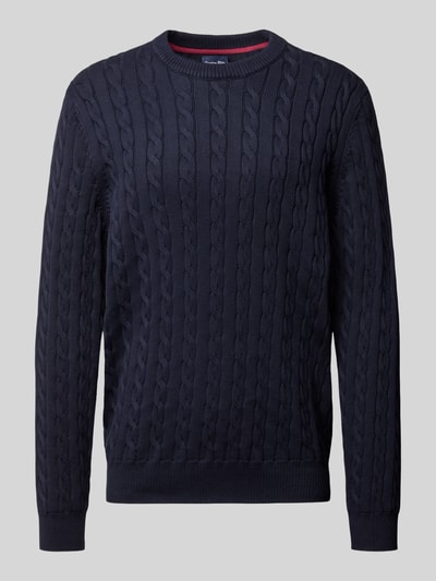 Produktfoto, Strickpullover mit gerippten Abschlüssen von Christian Berg Men in Dunkelblau, Reine Baumwolle, Regular-Fit, Rundhalsausschnitt