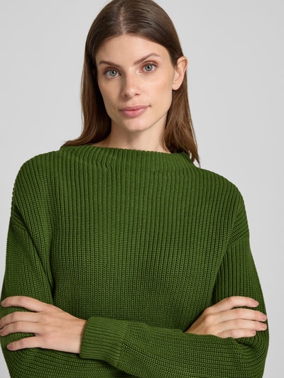 Jake*s Casual Strickpullover mit gerippten Abschlüssen Grass 3