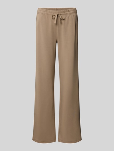 Produktfoto, Flared Fit Sweatpants mit Tunnelzug von Juvia in Beige, elastischer Baumwoll-Modal-Mix, Eingrifftaschen, glatte Oberfläche