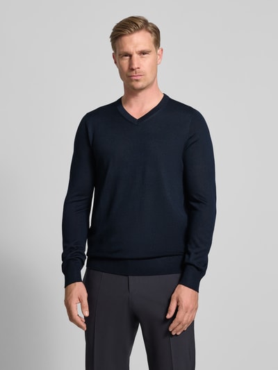 Christian Berg Men Gebreide pullover van een mix van merinowol met V-hals Marineblauw - 4