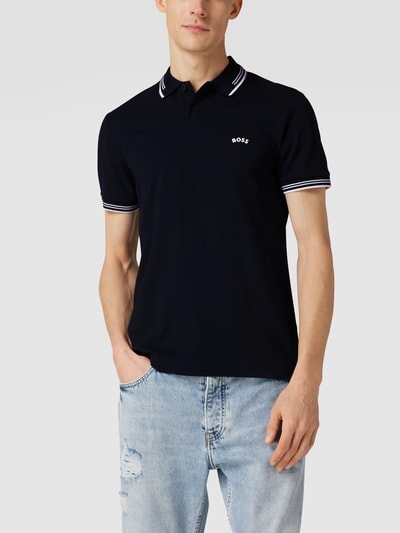 BOSS Green Slim fit poloshirt met contraststrepen, model 'Paul Curved' Donkerblauw - 4