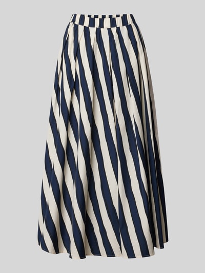 Produktfoto, Ausgestellter Maxi-Rock aus reiner Baumwolle von Weekend Max Mara, Optik:Allover-Muster, Regular-Fit, Maxi-Länge, Bundabschluss elastisch, gerader Saum, seitliche Eingrifftaschen, Material: Reine Baumwolle, navy und creme, diagonale Streifen, glatte Textur