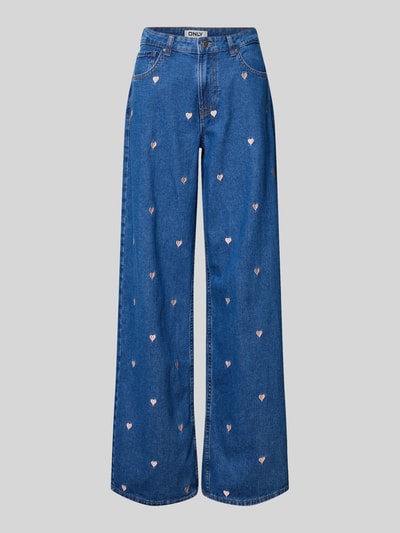 Produktfoto, Loose Fit Wide Leg Jeans aus reiner Baumwolle Modell 'VEGA' von Only in klassischer Denim-Optik mit Motiv-Stitching, 5-Pocket-Design, High-Waist-Stil und Knopfverschluss.