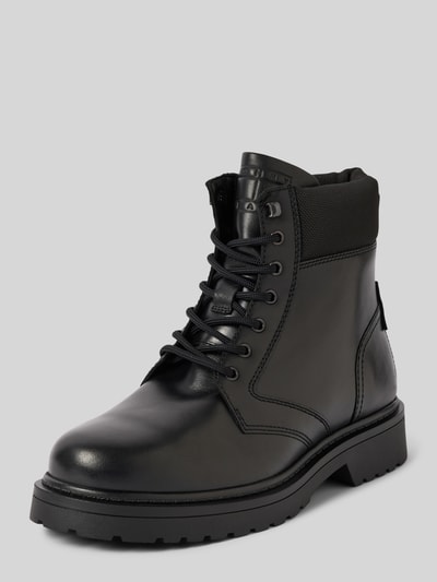 Tommy Jeans Veterboots van leer met labeldetail, model 'LACE UP' Zwart - 1