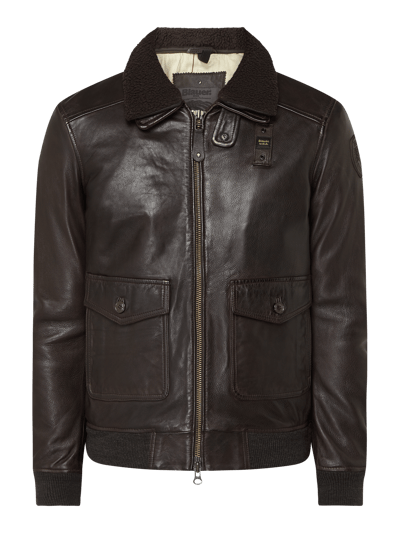 Blauer Usa Lederjacke mit Teddyfell Dunkelbraun 2