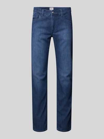 Produktfoto, Slim Fit Jeans met zijdege model 'Chuck' van BRAX, elastische katoenmix met viscose, 5-pocketmodel, blauwe denimtextuur