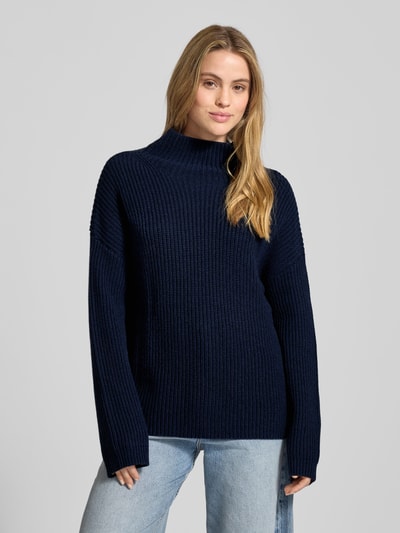 0039 Italy Loose fit gebreide pullover van een mix van kasjmier en wol, model 'LONA' Donkerblauw - 4