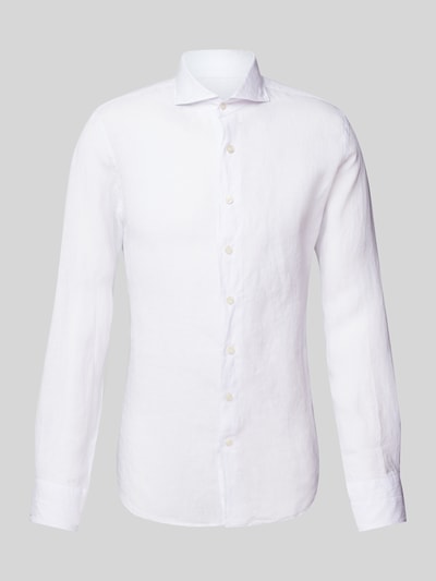 Profuomo Slim Fit Leinenhemd mit Haifischkragen Weiss 2