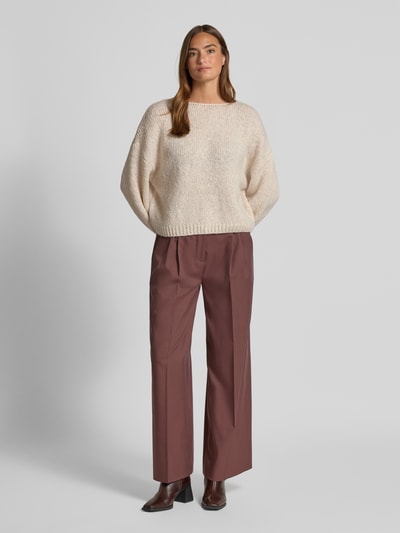 Oui Sweter z dzianiny o kroju relaxed fit z dodatkiem moheru Beżowy melanż 1