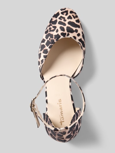 Produktfoto, Pumps mit hohem Blockabsatz von Tamaris, Satin in schimmernder Leopardenoptik, abgerundete Spitze, Dornschließe mit Strasssteinbesatz