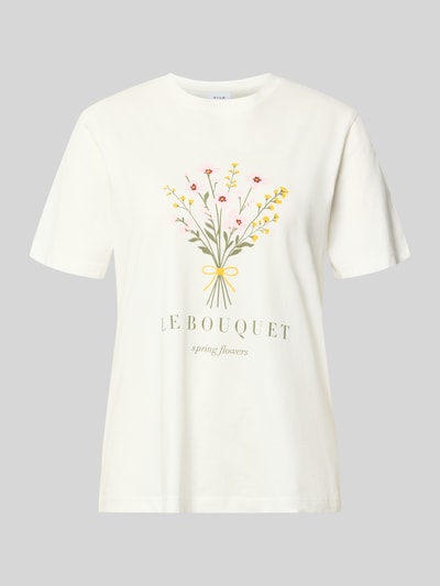 Produktfoto, Damen T-Shirt mit Motiv-Print Modell 'SYBIL' von Vila in Weiß, Reine Baumwolle, Gerader-Schnitt, Rundhalsausschnitt, Rückenlänge 60 cm in Größe S