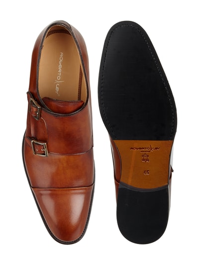 ROBERTO LEY Buty double monk strap z gładkiej skóry Camel 5