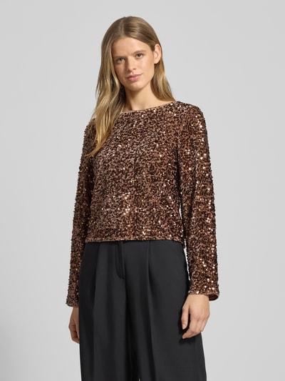 Only Regular Fit Langarmshirt mit Pailletten Modell 'CONFIDENCE' Hellbraun 4