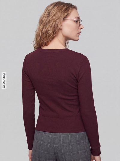 Jake*s Casual Langarmshirt mit Rippstruktur Pflaume 3
