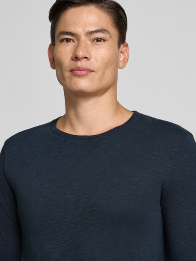 American Vintage Shirt met lange mouwen en ronde hals, model 'BYSAPICK' Donkerblauw - 3