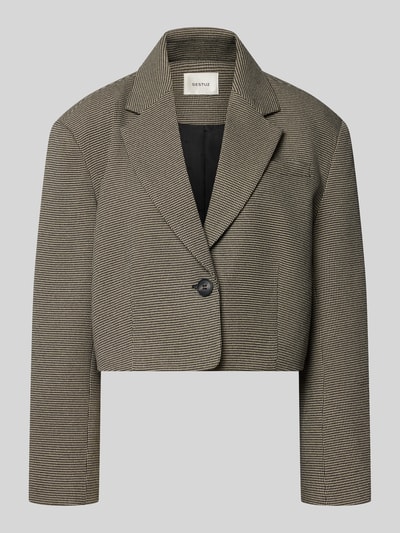 Produktfoto, Cropped Blazer mit Umlegekragen Modell 'Casia' von Gestuz, beige-schwarz, lockere Passform, Knopfverschluss, strukturierte Oberfläche
